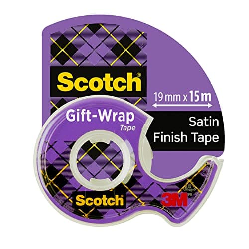 Image of Scotch Gift Wrap Tape, 1 Roll on Handheld Dispenser, 19 mm x 15 m – Satin-Finish Clear Sticky Tape to Use on Gift Wrapping Paper