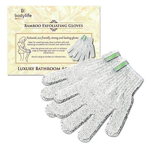 Image of Bodylife Grey Carbonized Bamboo Exfoliating Shower Gloves With Hanging Strap