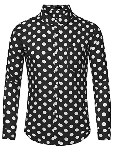 Image of Lars Amadeus Men's Polka Dots Dress Shirts Button Down Long Sleeves Slim Fit Printed Shirt Black XL