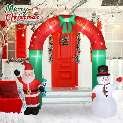 Image of PIPIMOUSE 8Ft Christmas Inflatables Archway Decoration with LED Lights, Blow Up Yard Decorations, Christmas Inflatable Santa Claus and Snowman Arch Decoration for Yard Lawn Garden Decor