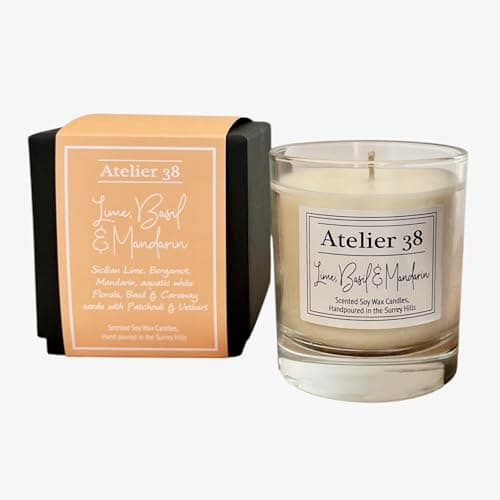 Image of Atelier 38 Lime Basil & Mandarin Scented Candle 210g - Luxury Soy Candle, Up to 50 Hour Burn Time, Candle Jar Home Fragrance, Long Burning Candle, Housewarming Gift, Made in Surrey Hills