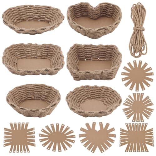 Image of FREEBLOSS 6 Set Basket Weaving Kit Twine Basket Making Kit Creative Woven Bowl Suitable for Kids Arts and Crafts Projects with Instriction Easter Basket Activities for Easter 6 Shapes of Template