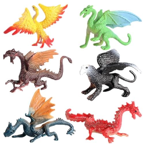 Image of Mini Dragon Figures Plastic Figurines in Assorted Colors and Styles - Mythical Toys for Kids and Toddler Education Party Favors 6pcs