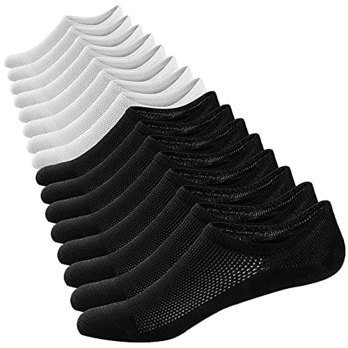 Image of Ueither Men's No Show Socks Ultra Low Cut Casual Socks Invisible Boat Shoe Liners with Non-Slip Grip (Style B-4 Pairs Black + 4 Pairs White,5-9.5)