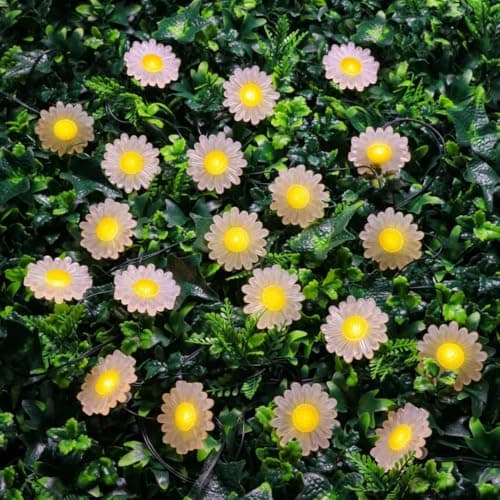 Image of New Stunning Solar Powered Daisy Fairy Lights 20 LEDs with Cool White Glow for Garden, Balcony, Outdoor Bar and Patio Décor-A93
