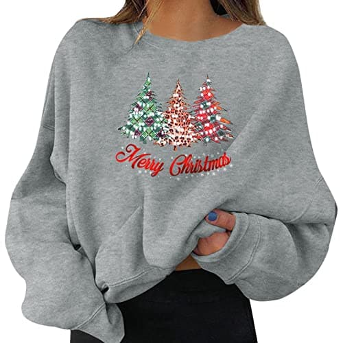 Image of Sweatshirts Christmas Women's Holiday Pullovers Graphic Print Crew Neck Long Sleeve Sweatshirts Gifts Shirt Tops (Grey, M)