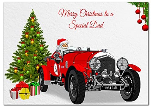 Image of Large Christmas Dad Bentley car Card - Big thick XL size - Special Happy Merry Xmas - Luxury Greetings Traditional Good Wishes - Very Unusual Creative - A4 - Eco-Friendly - Made in UK