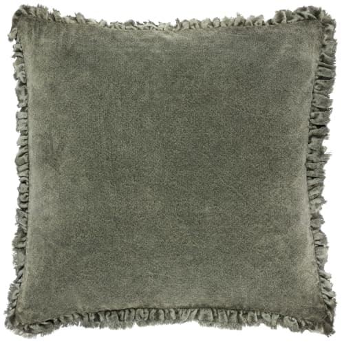 Image of furn. Yard Bertie Washed Cotton Velvet Cushion Cover – Soft Velvet Relaxed Style (Moss – 45x45cm)