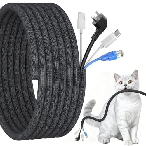 Image of LNJBABAO Cable Tidy Sleeve Braided Cable Protector (Length 5 Meters, Diameter 25mm-33mm Adjustable) Animal Proof with Flame Retardancy for Organize and Hider Wires (5m-25mm-33mm)