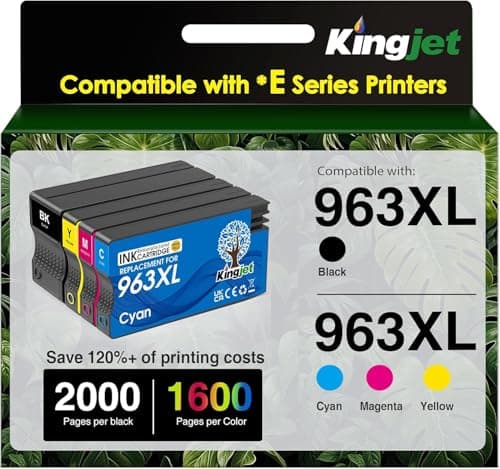 Image of KINGJET 963XL Ink Cartridges Multipack Remanufactured for HP 963 XL, Compatible with HP OfficeJet Pro 9010e 9012e 9014e 9015e 9019e 9020e e-Series, High Yield 4-Pack (1 Black, 3 Colour)