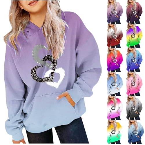 Image of Hoodies For Girls Age 13-14 Years Hooded Sweatshirts Casual Loose Oversized Jumper Printed Stylish Tops Jackets School Wear Birthday Gifts
