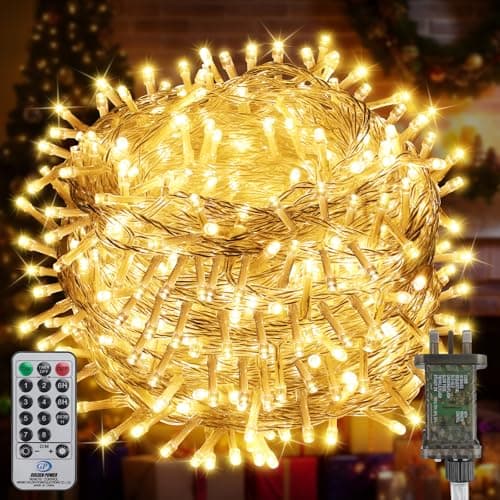 Image of 50M 500LED Christmas Lights Mains Powered,Warm White Fairy Lights with Plug/Remote/Timer/8 Modes,Bright Waterproof Lights Outside Indoor Garden Party Wedding Christmas Tree Decor