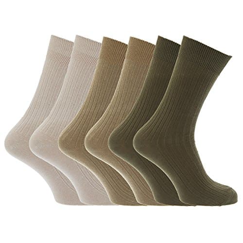 Image of Mens 100% Cotton Ribbed Classic Socks (Pack Of 6) (UK Shoe 6-11, EUR 39-45) (Beige/Olive/Khaki)