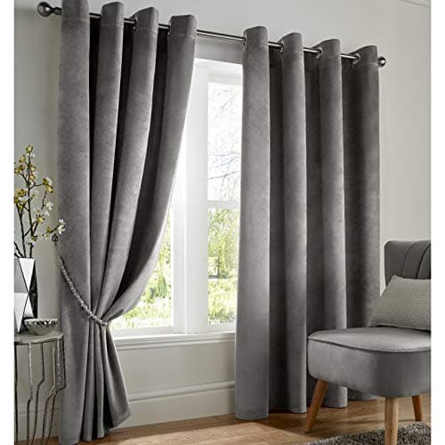 Image of Alan Symonds Velvet Blackout Ring Top Eyelet Thermally Efficient Curtains - Silver (46" x 54" (117x137cm))