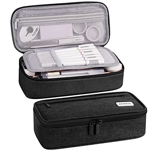Image of WEMATE Large Pencil Case Aesthetic,Big Capacity Canvas Pencil Pouch with Zipper, Pencil Case for Women & Men, Marker Pen Case,Portable Stationery Pencil Bag for Office Black