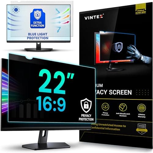 Image of VINTEZ 22 Inch 16:9 Privacy Screen for Computer Monitor and Laptop - Anti Glare Protector Film Blue Light Filter Eye Protection - Computer Screen Privacy Shield, [1 Pack]