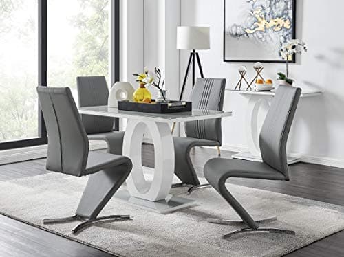 Image of Furniturebox UK Dining Set - Giovani Modern Grey/White High Gloss Glass Dining Table and 4 Luxury Premium Willow Chairs Set (Dining Table + 4 Elephant Grey Willow Chairs)