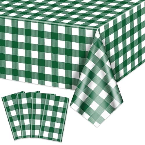Image of Hegbolke 4 Pack Green Gingham Tablecloths, Green and White Checkered Tablecloths 86.6 x 51.2 Inches Gingham Table Covers Golf-Themed Picnic Table Covers for Birthday Party Holiday Outdoor Supplies