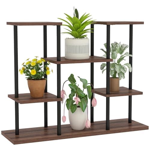 Image of Outsunny 4 Tiered Plant Stand, Metal Planter Shelf Display Rack for Multiple Plants, Flower Pot Holder for Living Room, Patio, Balcony, Garden, Carbonised Finish