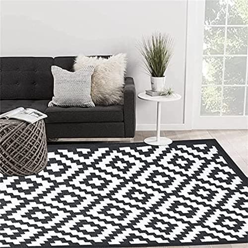 Image of Enipate Geometric Outdoor Rugs for Garden Patios, 4x6ft Waterproof Reversible Decking Rug, Large Plastic Portable Woven Picnic Blankets Carpet Mat