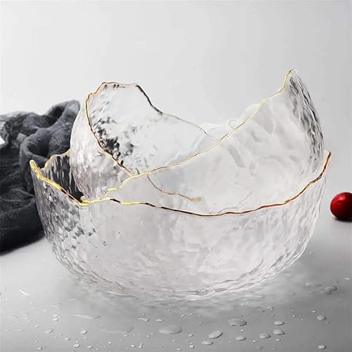 Image of Eden & Willow E&W Wavy Gold Edge Glass Serving Bowls, Dishes for Salad, Fruits and Desserts (1, Set of 3, Mixed Sizes)