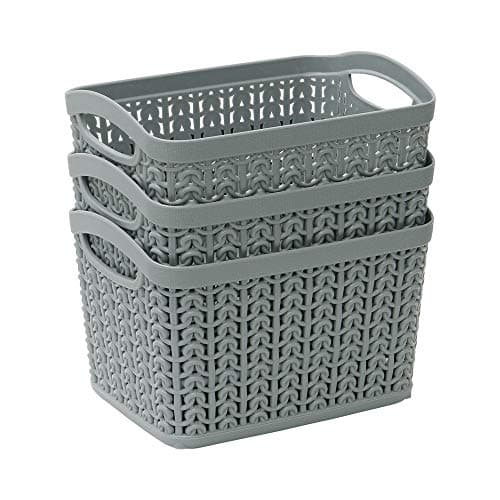 Image of JVL 13-358GY Knit Design Loop Plastic Set of 3 Storage Box 1.5L, Grey 11 x 17 x 13, One size