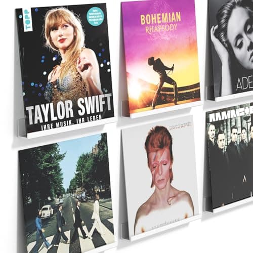 Image of AITEE Vinyl Record Shelf Wall Mount: 6 Pack Acrylic White Floating Vnyl Shelves for Album LP Storage & Display, Easy Install Vinyl Record Wall for Home Office