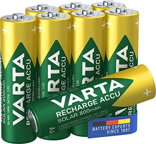 Image of VARTA Batteries AA, rechargeable, pack of 8, Recharge Accu Solar, Akku, 800 mAh Ni-MH, ready to use, designed for solar garden lights