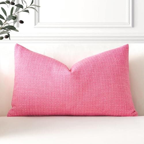 Image of Artscope Linen Cushion Covers Set of 1 Decorative Lumbar Pillowcase Pillow Cover 16x24 Inch for Home Decor Sofa Bedroom Car 40x60cm Rose Pink
