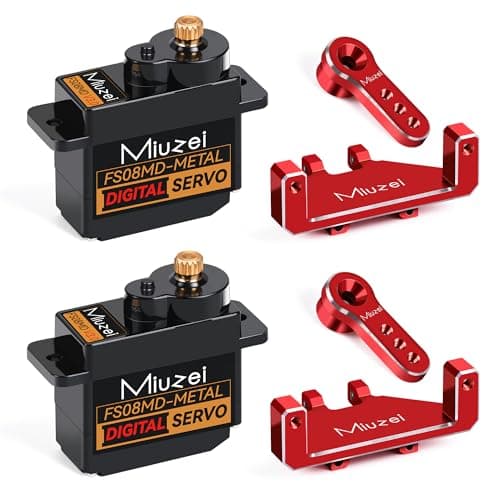 Image of Miuzei 12 g Micro RC Servo Metal Gear ES08MA II Digital Servo + Motor Steering Servo for Arduino 1/24 Car SCX24 AX24 Car Robot Boat Aeroplane Mini 5 V with 25 cm Servo Cable Mount Horn Set, Red