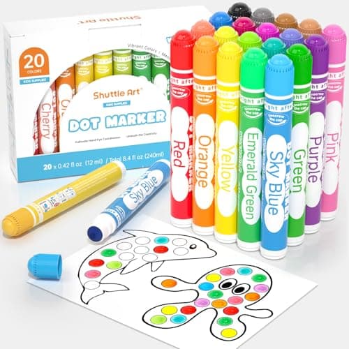 Image of Shuttle Art Bingo Dabber Pens, 20 Colours Dot Markers for Toddlers, Washable Markers for Kids and Preschool Children, Non-Toxic Water-Based Paint Pens for Kids, Early Education Art Supplies