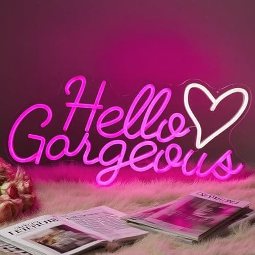 Image of RumonZS Hello Gorgeous Neon Sign Acrylic Pink LED Neon Light for Wall Decor by USB Power, Night Light for Girls Teens Women Bedroom Game Room Party Decor (50CMx23CM)
