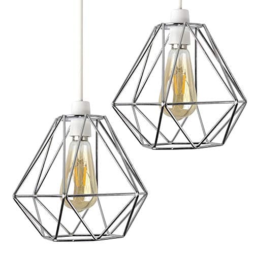 Image of MiniSun | Retro Style Chrome Basket Ceiling Light Shades | Pendant Lights, Home Décor & Improvement Essential | Set of 2 | Includes 4W LED Bulbs [2700K Warm White] | 23.5cm Shade Width