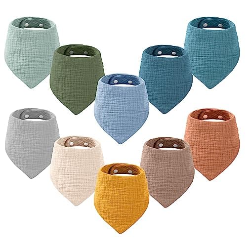 Image of Yoofoss Muslin Baby Bibs 10 Pack Dribble Bandana Bibs 100% Cotton Drool Bib for Teething Soft and Absorbent with Adjustable Snaps Blue and Orange …