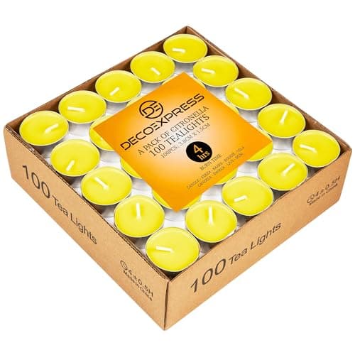 Image of Deco Express Citronella Tealight Candles Multipack of 50 or 100-4 or 8 Hours Burning Time Outdoor Candles (4 Hours x 100)