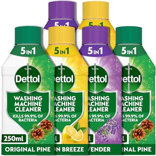 Image of Dettol Antibacterial Washing Machine Cleaner Multipack, 250ml X 6 (Original, Lemon, Lavender) - Deep Clean, Fresh Scent, Hygienic Maintenance, Total Six Packs
