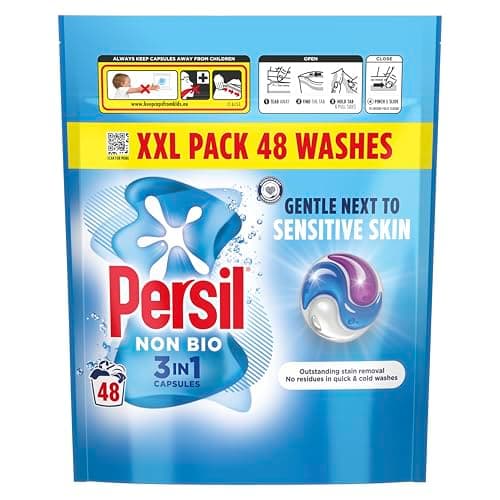 Image of Persil Non Bio 3 in 1 Washing Capsules laundry capsules gentle next to sensitive skin for outstanding stain removal in quick & cold washes 48 washes