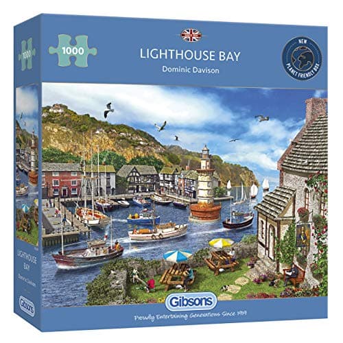 Image of Gibsons Lighthouse Bay 1000 Piece Jigsaw Puzzle for Adults | British Coastal Traditional Nostalgic | Sustainable Premium 100% Recycled Board | Great Gift | Gibsons Games