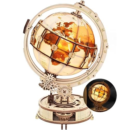 Image of ROKR Model Kits For Adults To Build Luminous Globe 3D Wooden Puzzle Craft Kits UK Home Office Desk Decoration Creative Gifts Idea