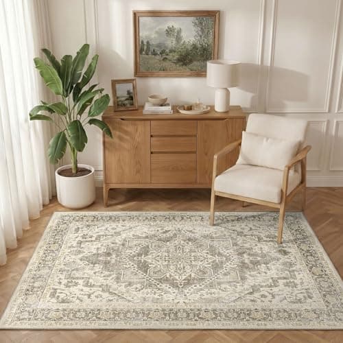 Image of INOVADAY Rugs Living Room 90x150 cm Washable Rug Vintage Low Pile Anti-Slip Carpet with Print Pattern for Bedroom Home Office Indoor Beige/Brown/Camel
