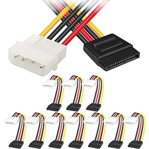 Image of HAAMNING7 SATA to Molex, 4 Pin IDE Male to 15 Pin SATA Female Power Cable Adapter for SATA Hard Drive DVD Drive, 25cm 10 Inch, 10 Pack LP4 to SATA Cord