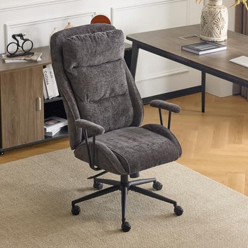 Image of Bonnlo Executive Ergonomic Fabric Office Chair with Recline, High-Back Desk Chair with Adjustable Base & Padded Back, Comfy Chair for Game, Home Small Space, Study Room, Office Chenille Grey