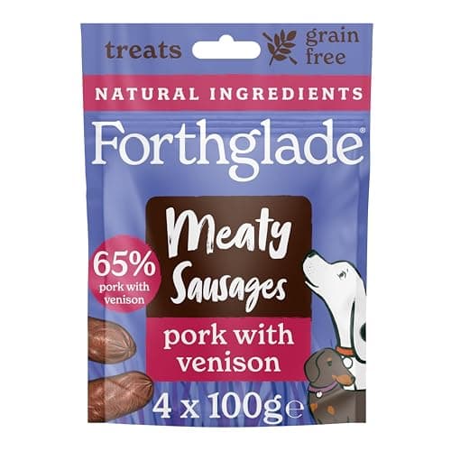 Image of Forthglade Meaty Sausages (4 x 100g Bags) - Hypoallergenic & Grain Free Natural Dog Treats, Pork with Venison, Natural Dog Treats with 65% Meat, Resealable Bags