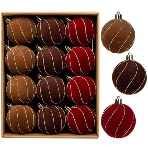 Image of Briful 24PCS Velvet Christmas Baubles, 6CM Shatterproof Hanging Ornaments Christmas Tree Decorations, Gold-Lined Small Multicolour Xmas Baubles with Velvet Finish for Thanksgiving Festival Décor