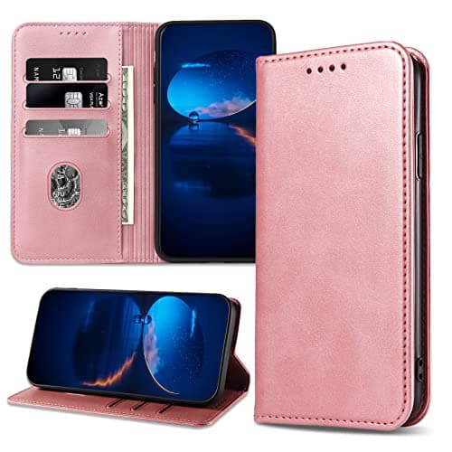 Image of DENDICO Case for Galaxy S6, Classic PU Leather Magnetic Wallet Case, Flip Folio Protective Phone Cover Compatible with Samsung Galaxy S6, Rose Gold