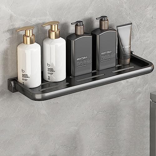 Image of AJINGELA Foldable Wall Mounted Floating Metal Shelf,No Drilling Bathroom Shelf Wall Mounted Shelves Space Saving Rustproof Extra Strong Floating Shelves Storage Rack(Black,40CM)