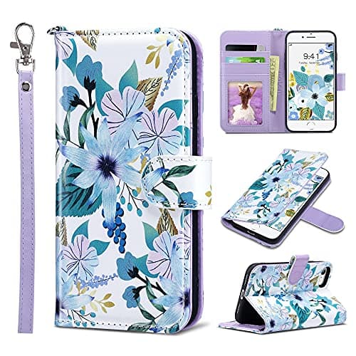 Image of ULAK Case for iPhone SE Case 2022/2020/iPhone 8/iPhone 7, PU Leather Wallet Case with Card Holder Kickstand Shockproof Protective Flip Cover for iPhone 7/8/SE 2nd/3rd Gen 4.7 inch, Floral