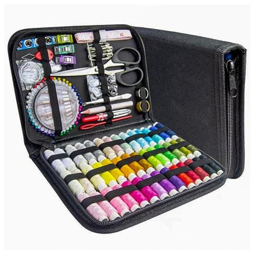 Image of JUNING Travel Sewing Kit Portable Sewing Supplies Accessories for Adults, Beginner, Home, Emergency, Including Needle and Thread kit, Scissors,Tape Measure, Seam Ripper(XL-42 Threads-Black)