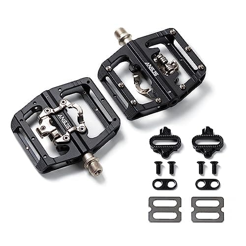Image of MTB Mountain Bike Pedals Bicycle Flat Platform Compatible with SPD Mountain Bike Dual Function Sealed Clipless Aluminum 9/16" Pedals with Cleats for Road, MTB, Mountain Bikes (M215 Black)