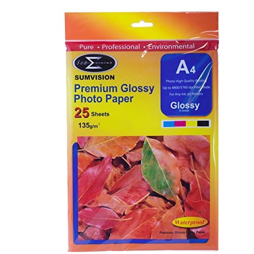Image of Sumvision Photo Picture Photographic A4 135gm Glossy Photo Paper Premium Professional Gloss Finish Inkjet Printable Photo Paper 25 Sheet Pack